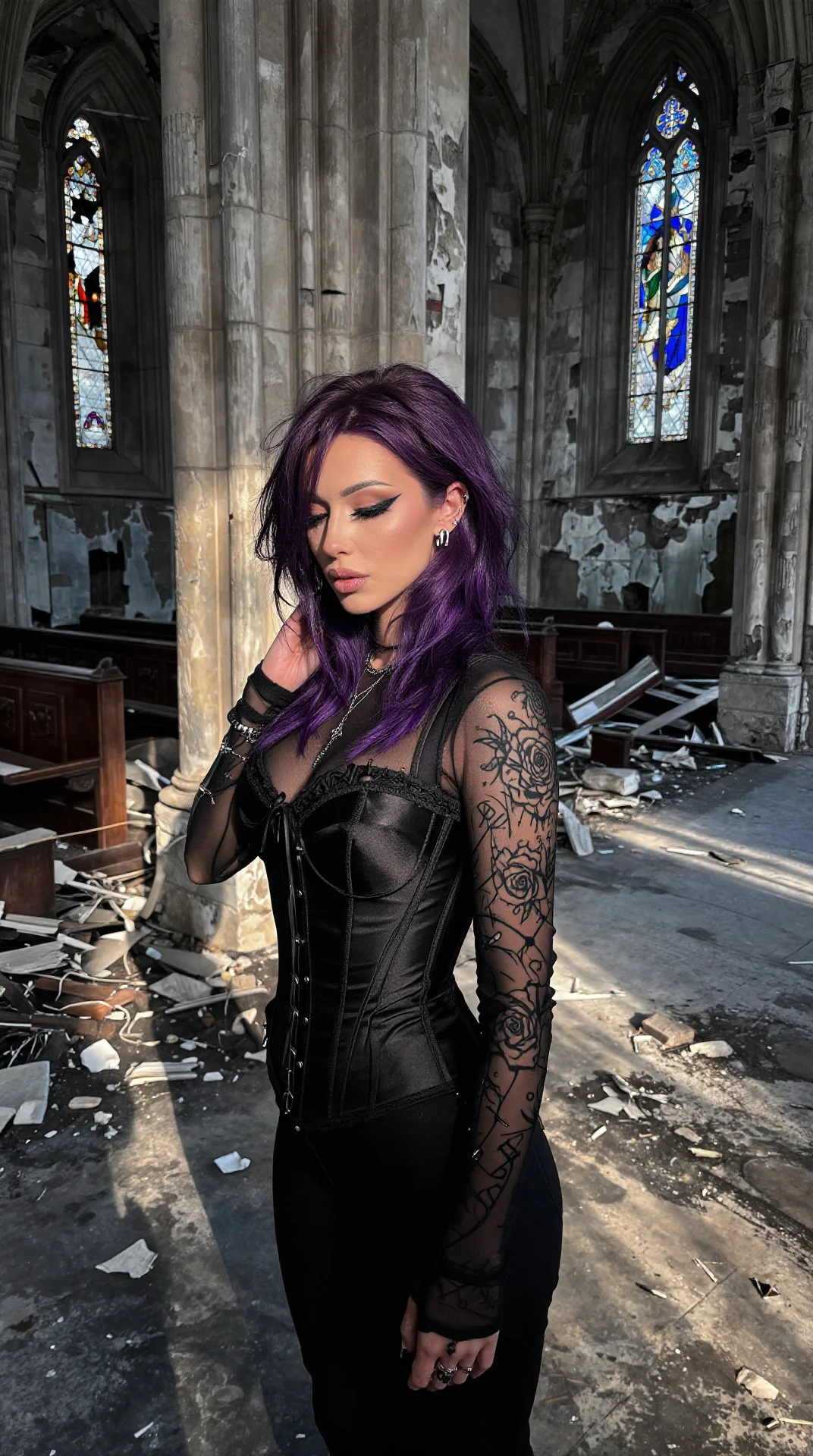 Alternative girl purple hair cathedral